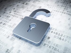 A pad lock sits on a background of data.